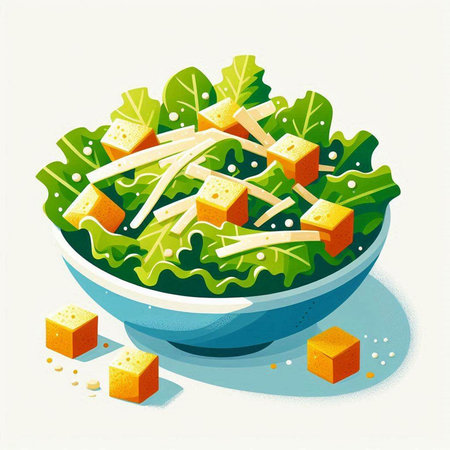 Salad with lettuce, cheese and croutons. Vector illustration.の写真素材