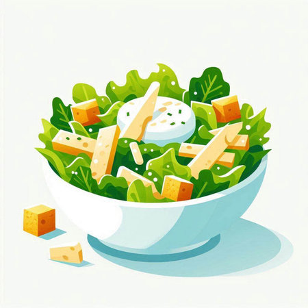 Salad with cheese and herbs in a bowl. Vector illustration.の写真素材