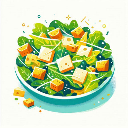 Salad with cheese, arugula and feta. Vector illustrationの写真素材