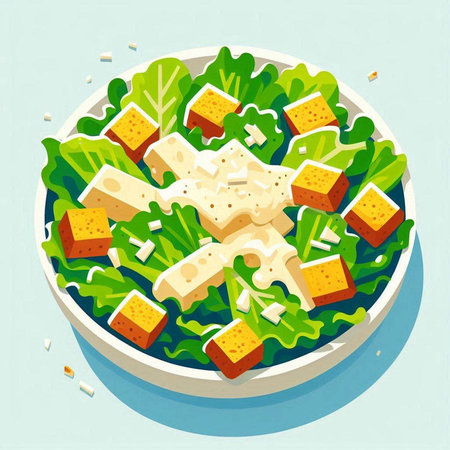 Salad with cheese and lettuce. Vector illustration in flat style.の写真素材