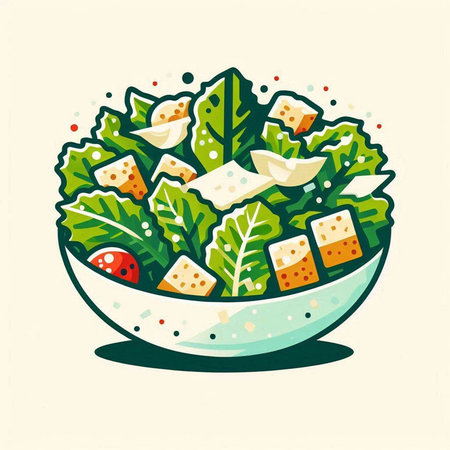 Fresh salad in a bowl. Vector illustration of a healthy vegetable salad.の写真素材