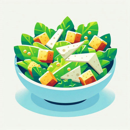 Salad with cheese in a bowl. Vector illustration. Eps 10の写真素材