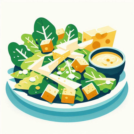 Salad with cheese and sauce. Vector illustration in flat style.の写真素材