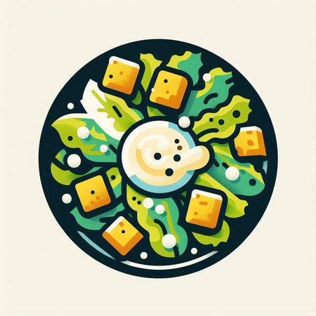 Illustration of salad with cheese in a plate. Vector illustration.の写真素材