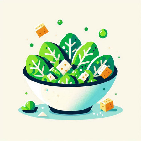Salad in a bowl. Healthy food. Vector illustration in flat style.の写真素材