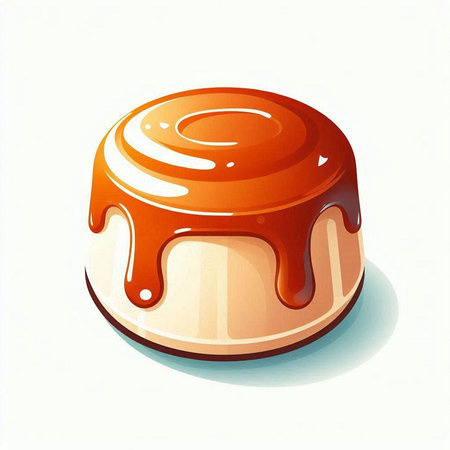 Illustration of a chocolate pudding with caramel on a white background.