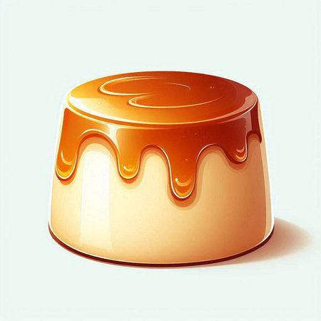 Vector illustration of a sweet pudding with caramel in the shape of a circle