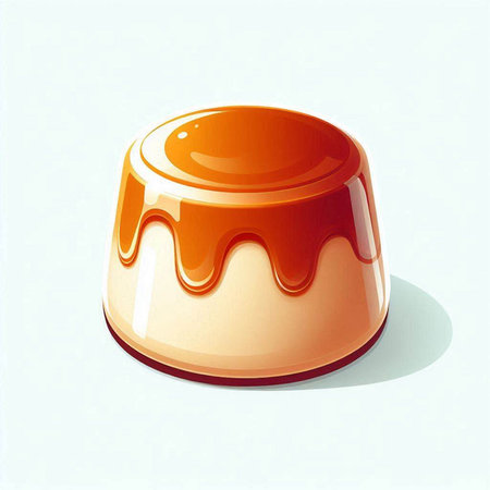 Illustration of a caramel pudding on a white background with soft shadow
