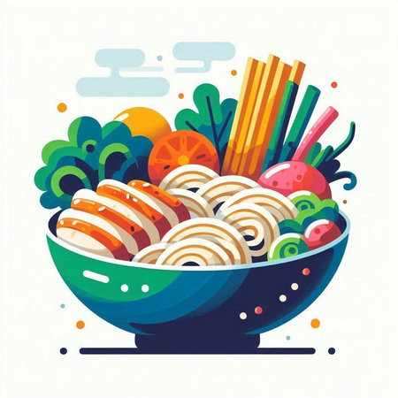 Noodles in a bowl with chopsticks. Vector illustration.の写真素材