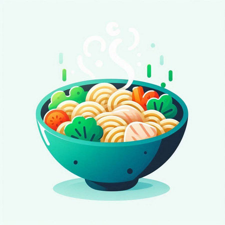 Illustration of noodle soup in a bowl. Vector illustration.の写真素材
