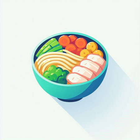 Noodle soup in a bowl with chopsticks. Vector illustration.