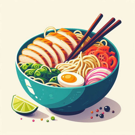 Seafood paella in a frying pan. Vector illustration.