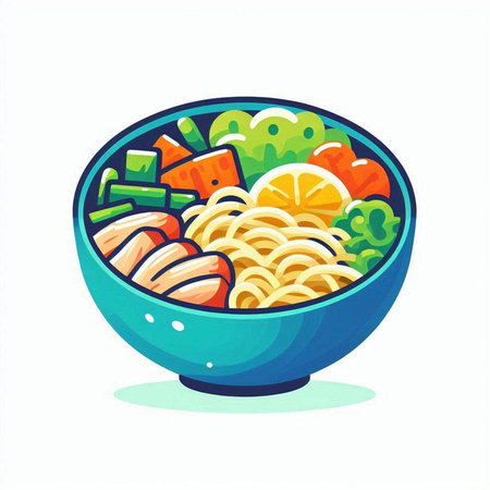 Frying pan with seafood and vegetables. Vector illustration in flat styleの写真素材