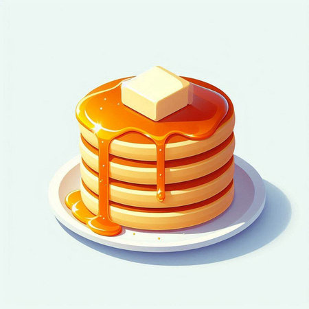 pancakes with honey on a white plate. 3d illustration