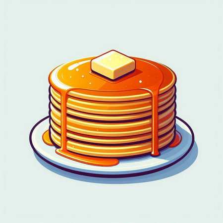 Illustration of a stack of pancakes with maple syrup on a plate