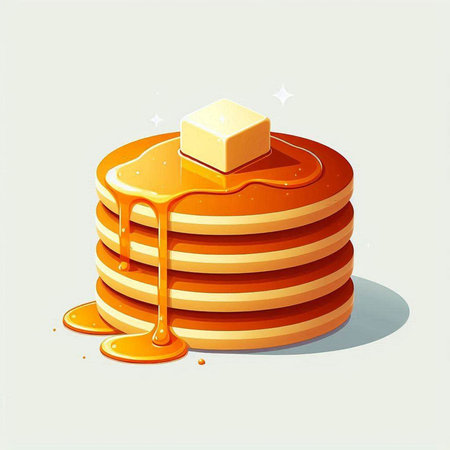 Illustration of a stack of pancakes with honey on a light backgroundの写真素材