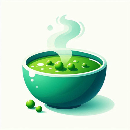 Green soup in a bowl with steam. Vector illustration. Eps 10の写真素材