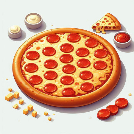 Pizza with mozzarella cheese and tomato sauce, vector illustrationの写真素材