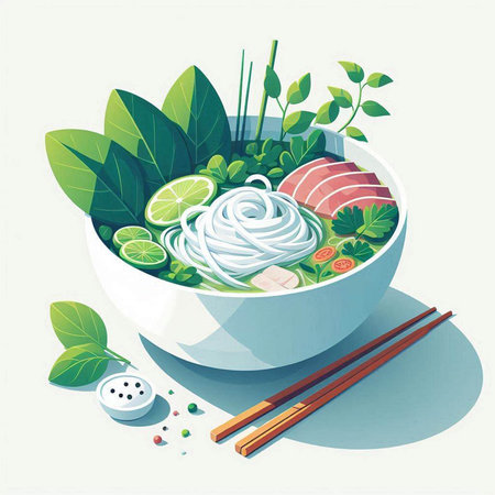 Noodles in a bowl with chopsticks. Vector illustration.