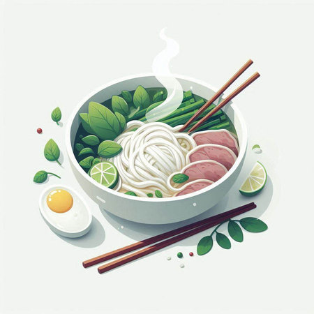 Noodles in a bowl with chopsticks. Vector illustration.