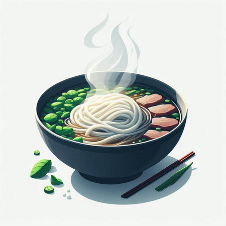 Noodles in a bowl with chopsticks. Vector illustration.