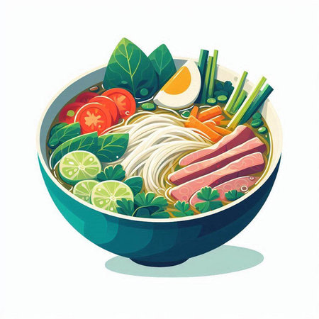 Pizza with mushrooms, tomato, pepper and green peas. Vector illustration.
