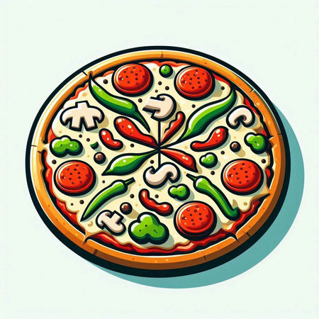 Pizza with pepperoni and mozzarella. Vector illustration.の写真素材