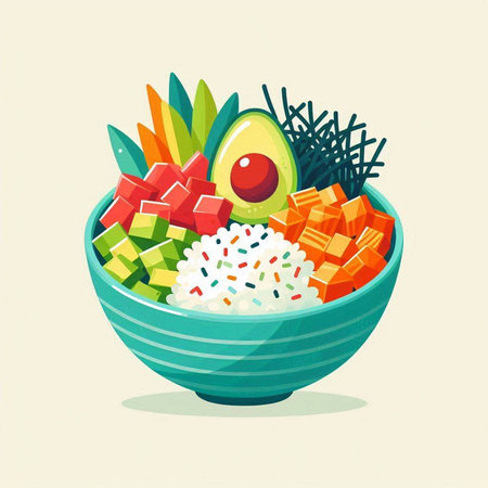 Vegetable salad in a bowl. Healthy food. Vector illustration.
