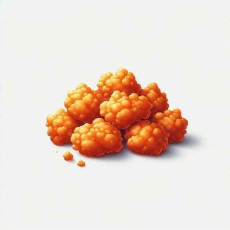 Illustration of a pile of orange raspberries on a white background