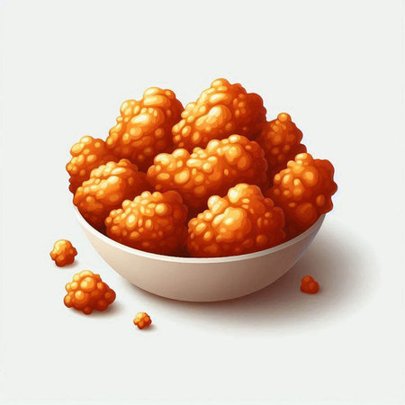 Illustration of a bowl of fried corn balls on a white backgroundの写真素材