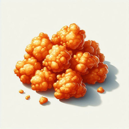 Illustration of a pile of orange corn balls on a white background