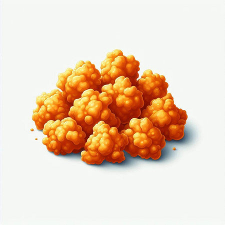 Illustration of a pile of fried corn balls on a white background