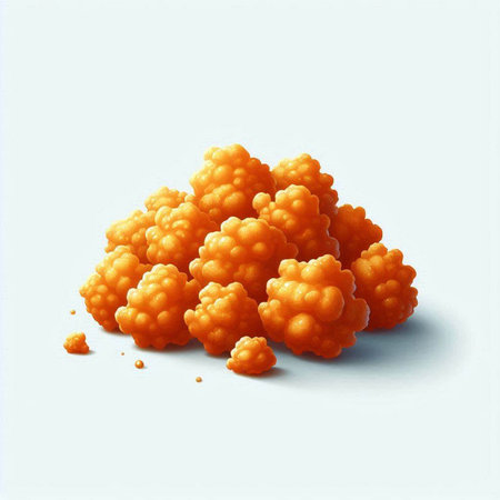 Illustration of a pile of orange dumplings on a blue backgroundの写真素材