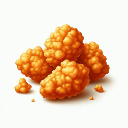 Illustration of a pile of deep fried corn balls on a white background