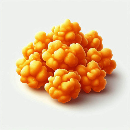 Illustration of a group of orange cornflakes on a white background