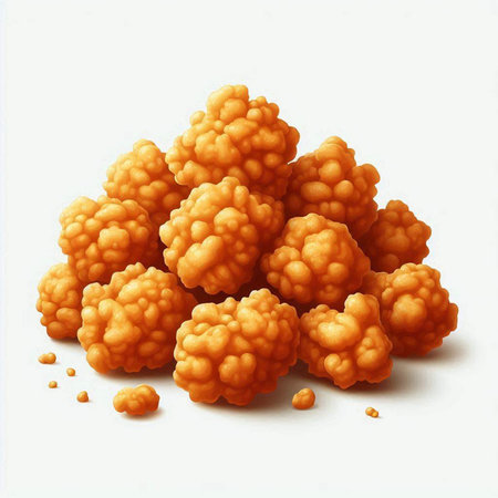 Illustration of a group of orange cornflakes on a white background