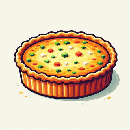 Illustration of a round pizza on a white background. Vector illustration.