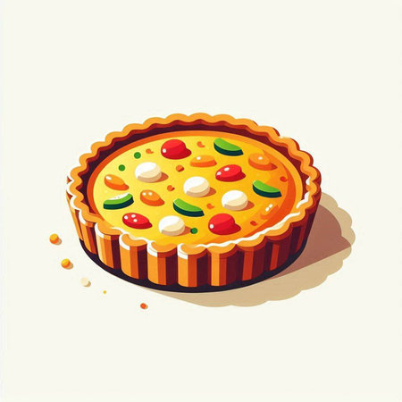 Illustration of a pie with mozzarella, tomato and mushrooms