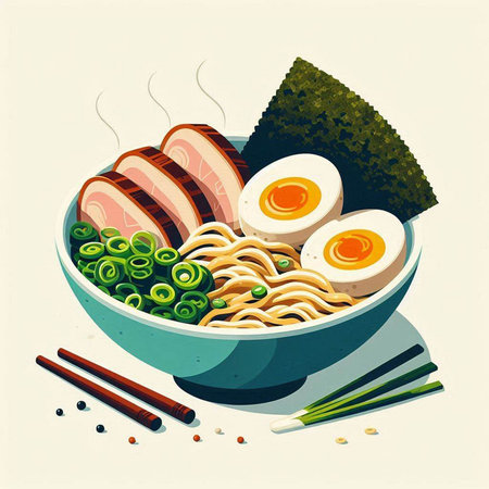 japanese noodle japanese food in bowl vector illustration
