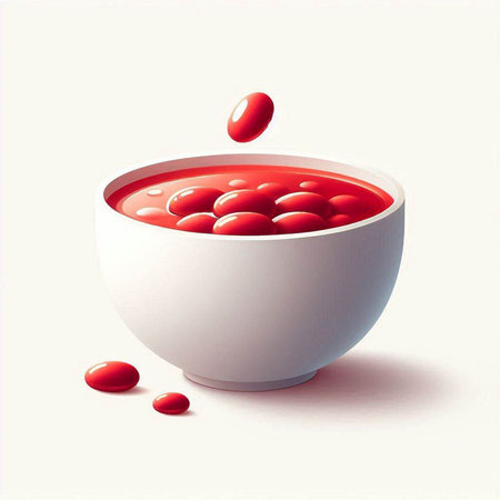 Tomato soup in a white bowl. 3D rendered illustration.
