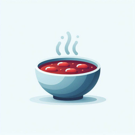 Illustration of a bowl of red borscht. Vector illustration.の写真素材