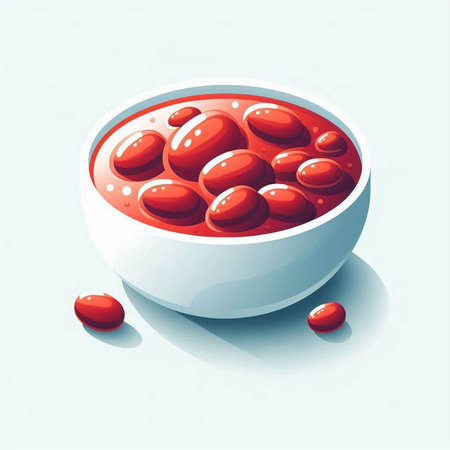 Illustration of a bowl of red cranberries on a white backgroundの写真素材