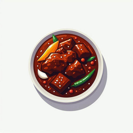 Chinese food, steamed beef in a bowl. Vector illustration.