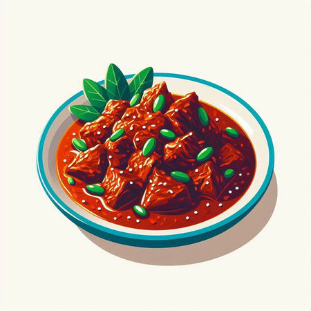 Illustration of a bowl of beef stew with sesame seeds.の写真素材
