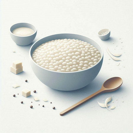 Bowl of rice porridge on white background. 3d renderingの写真素材