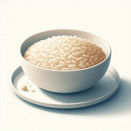 Illustration of a bowl of oatmeal with vegetables and eggs.の写真素材