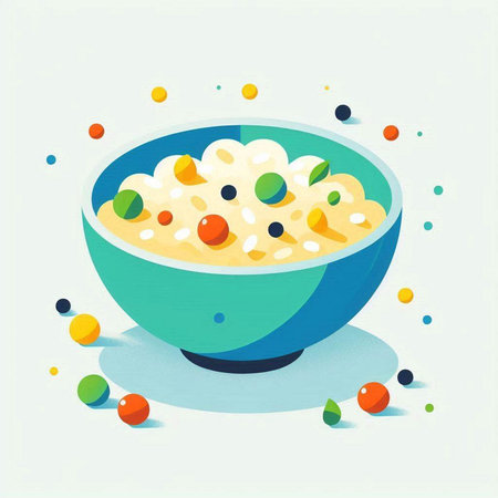 Illustration of a bowl of rice porridge on a white background