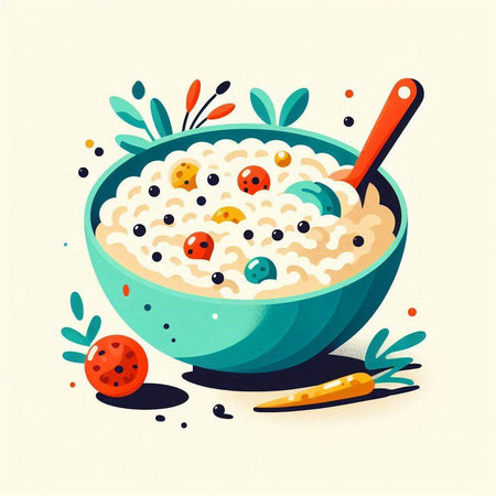 Oatmeal porridge with berries in a bowl. Vector illustration.