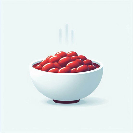 Illustration of a bowl full of red beans on a white backgroundの写真素材