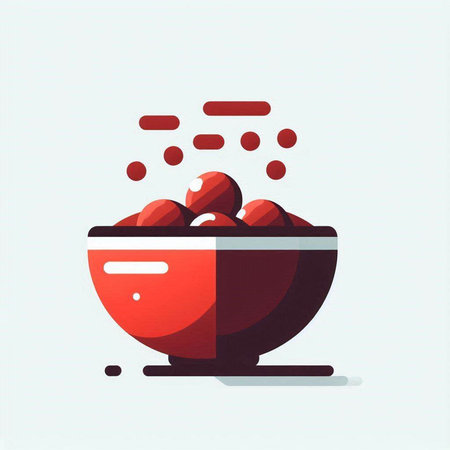 Cherry in a bowl, vector illustration. Flat design style.の写真素材